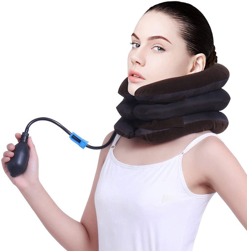 Inflatable adjustable travel neck pillow