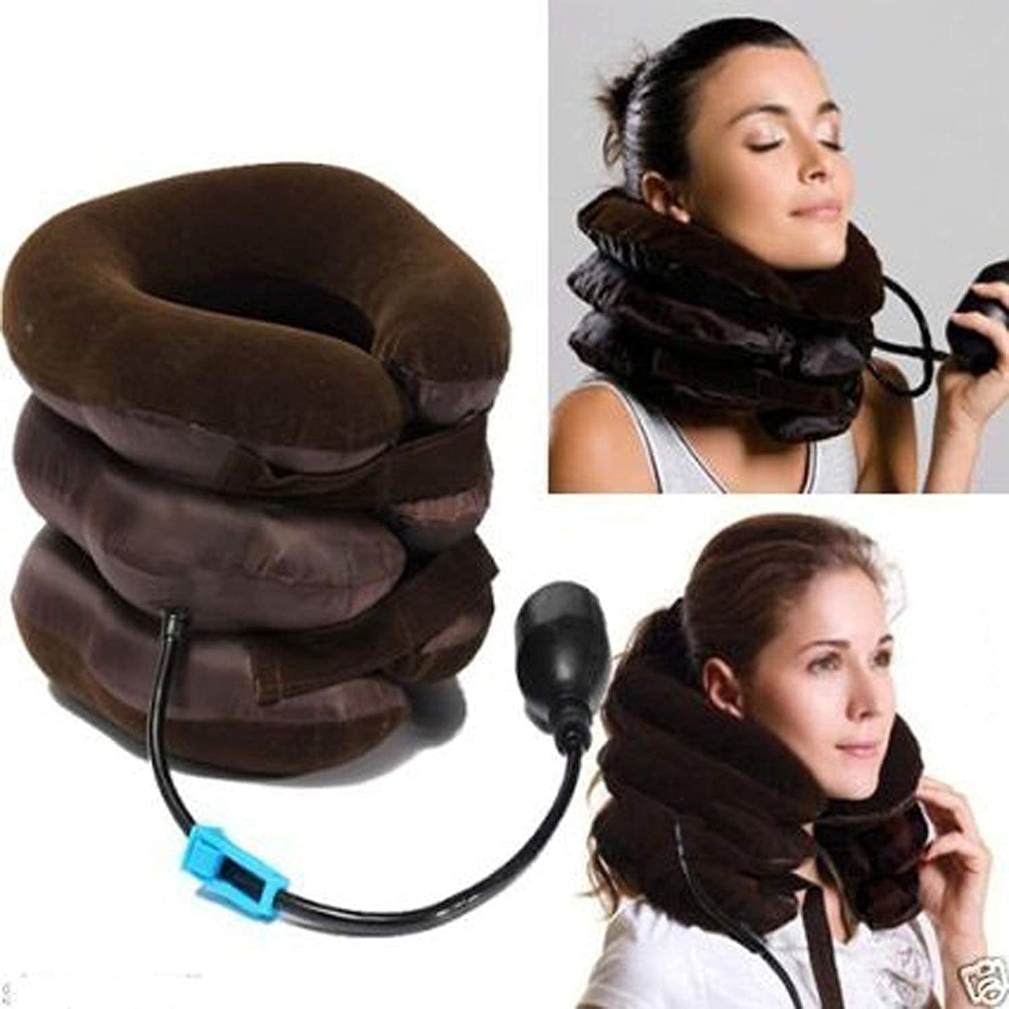 Inflatable adjustable travel neck pillow