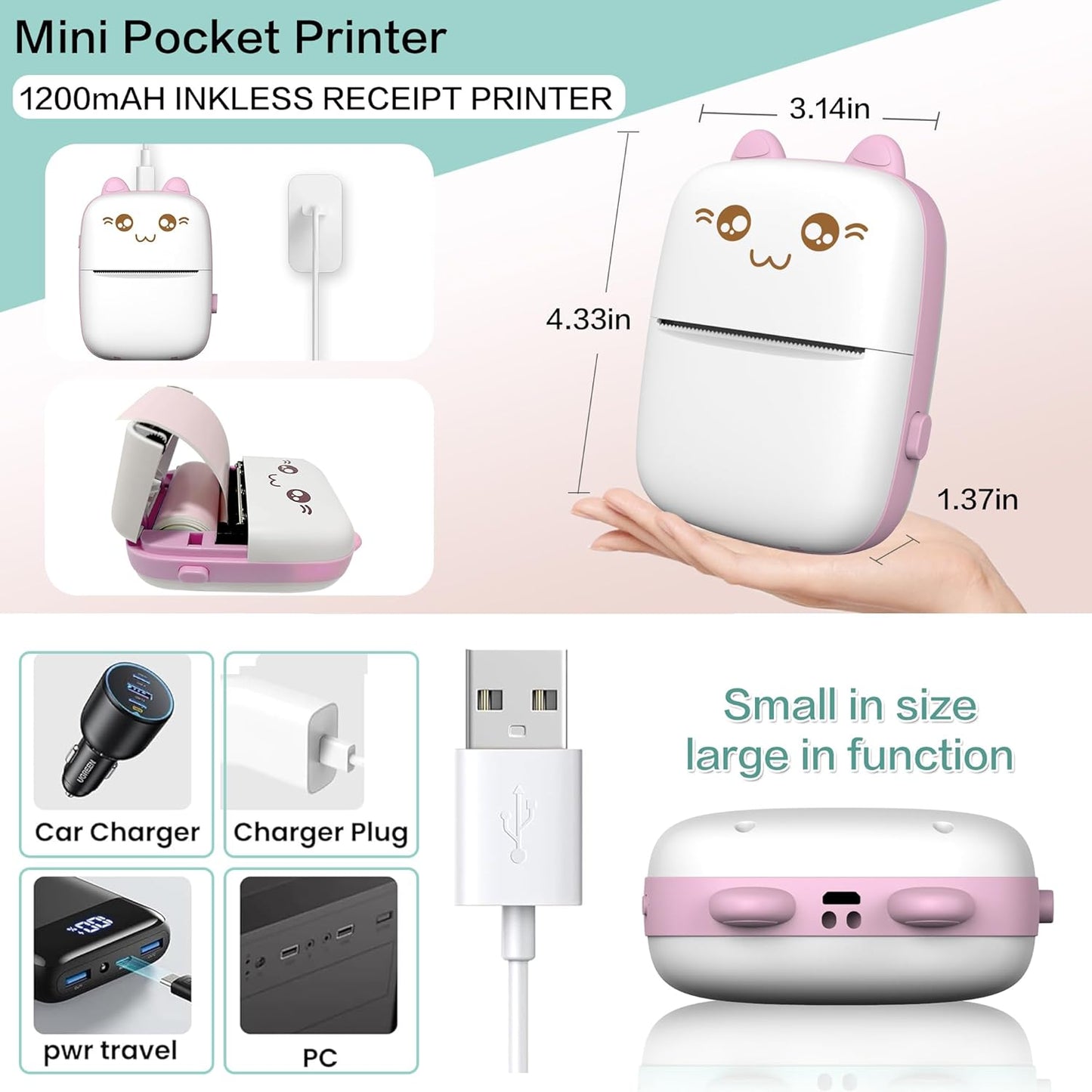 Mini printer, portable thermal printer