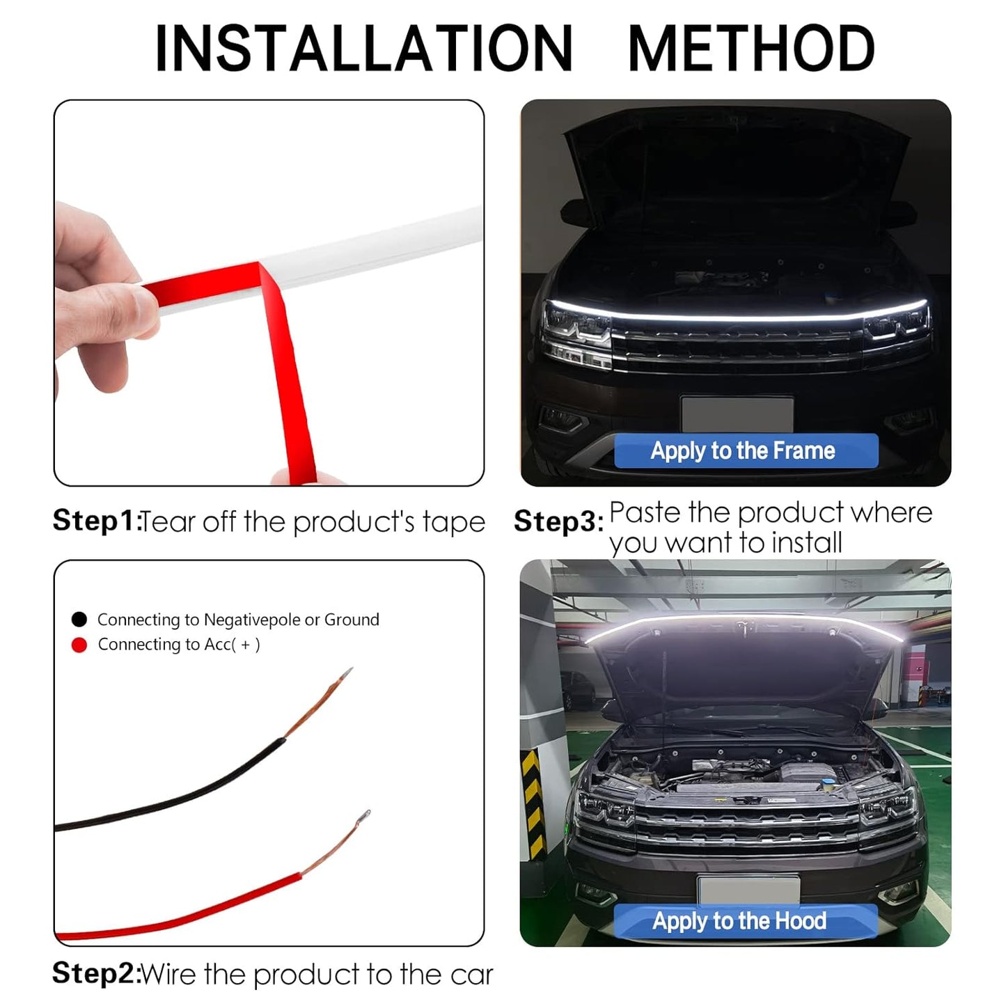 71 Inches Car Hood Strip Light LED Strip Light Exterior Running Light for Car, Truck, SUV