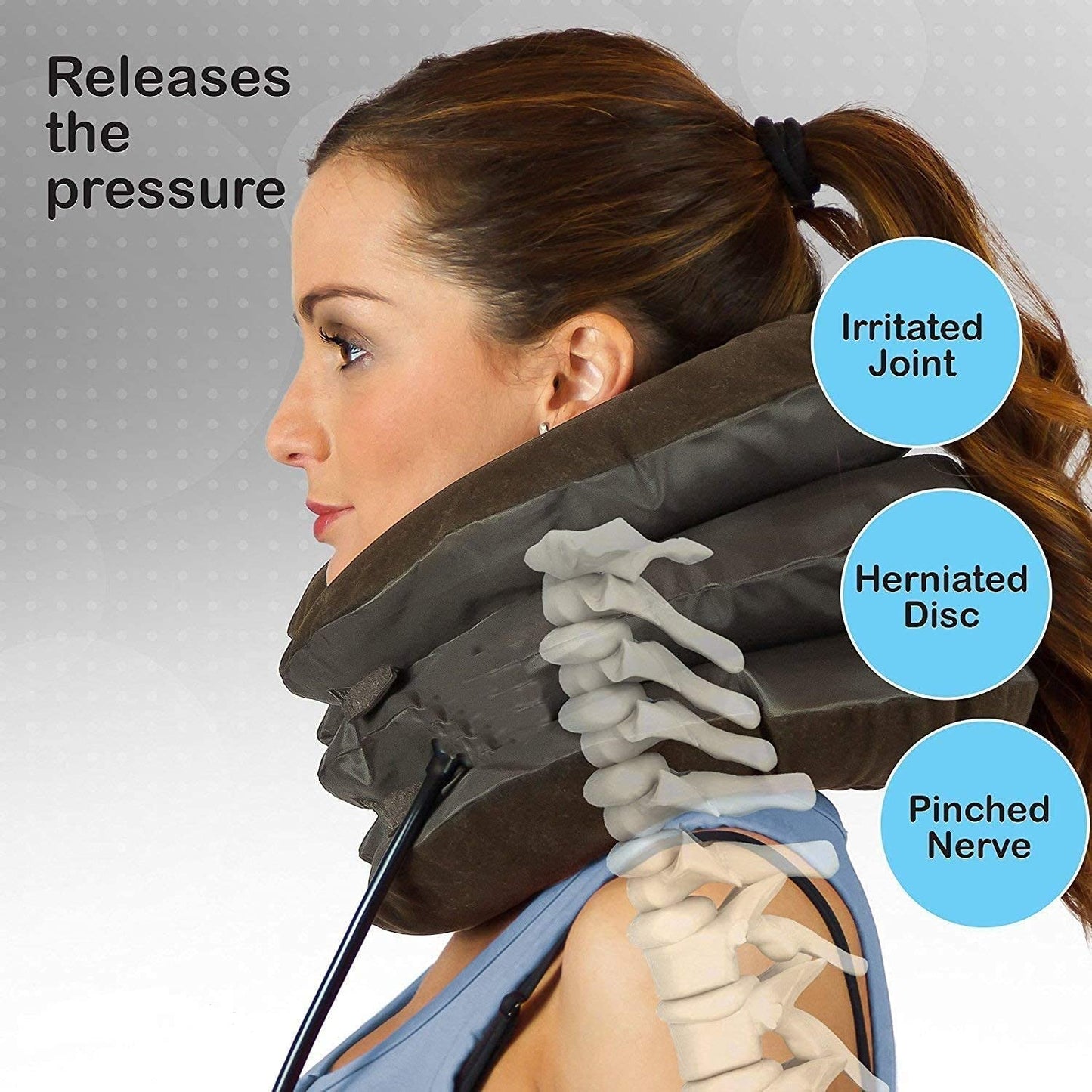 Inflatable adjustable travel neck pillow