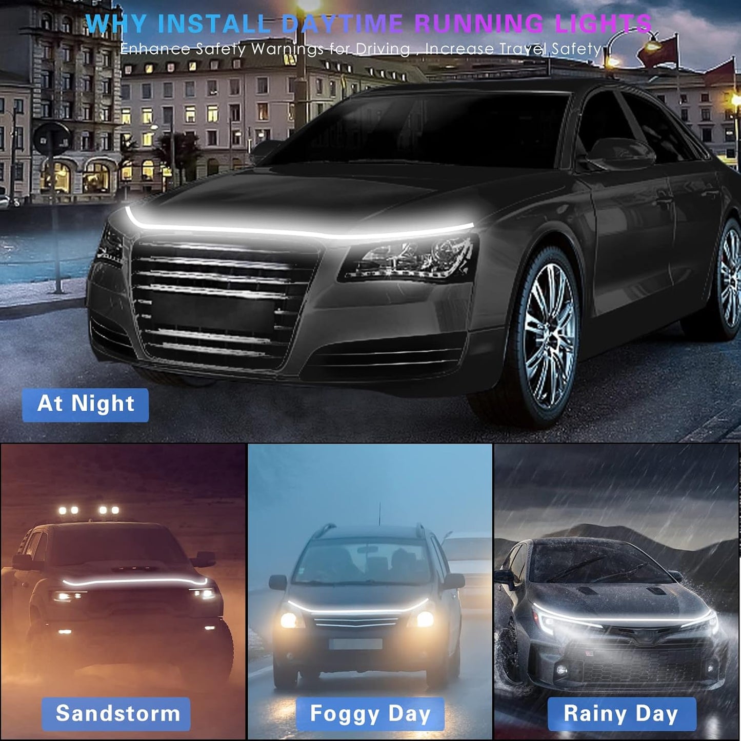 71 Inches Car Hood Strip Light LED Strip Light Exterior Running Light for Car, Truck, SUV