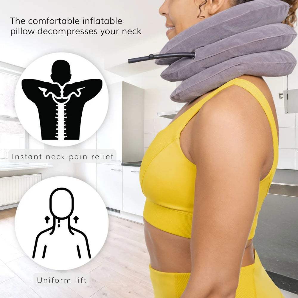 Inflatable adjustable travel neck pillow